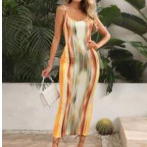 womens large multicolored fitted sundress - spaghetti strap